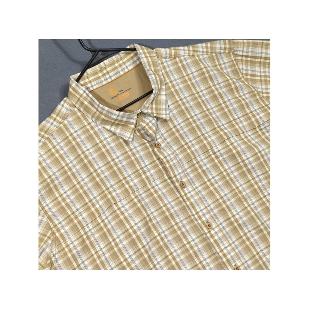 Carhartt Force Shirt Men's 4XL Tan Plaid Relaxed Fit Short Sleeve Work Outdoor